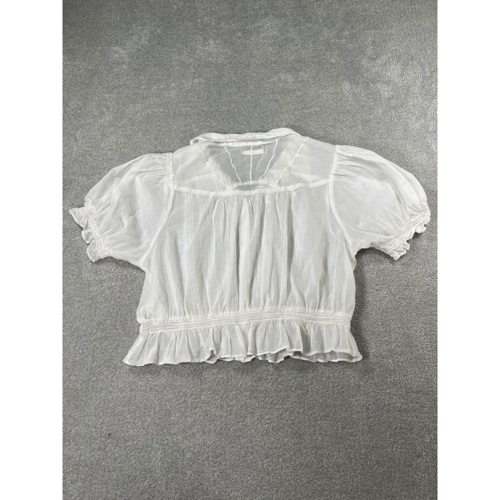 MOTHER Pins & Needles Cotton Button-Up Top L White Pintuck Smocked Victorian - Picture 13 of 13